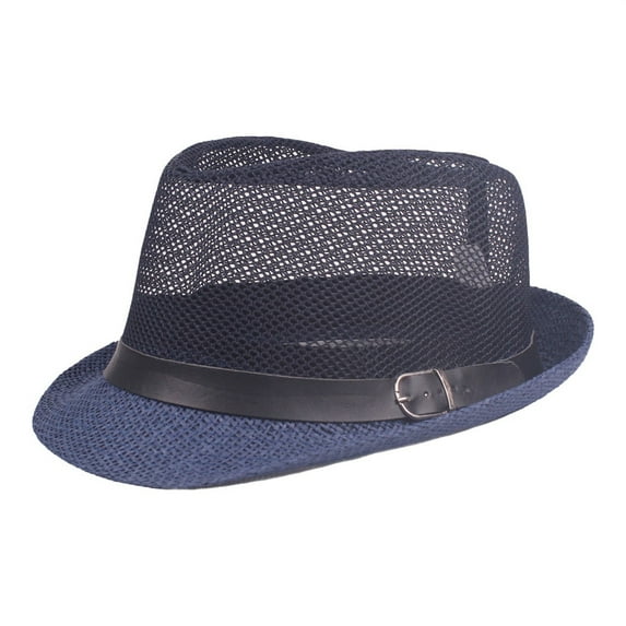 QURATI Mens Hats Mesh Short Brim Fedora Hats Summer Beach Hats for Men Navy