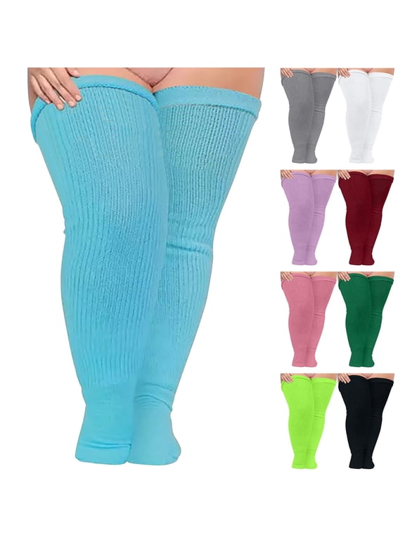 Plus Size Womens Thigh High Socks for Thick Thighs Extra Long Thick Over The Knee Stockings Leg Warmers Socks Knee High Tube Socks Black One Size