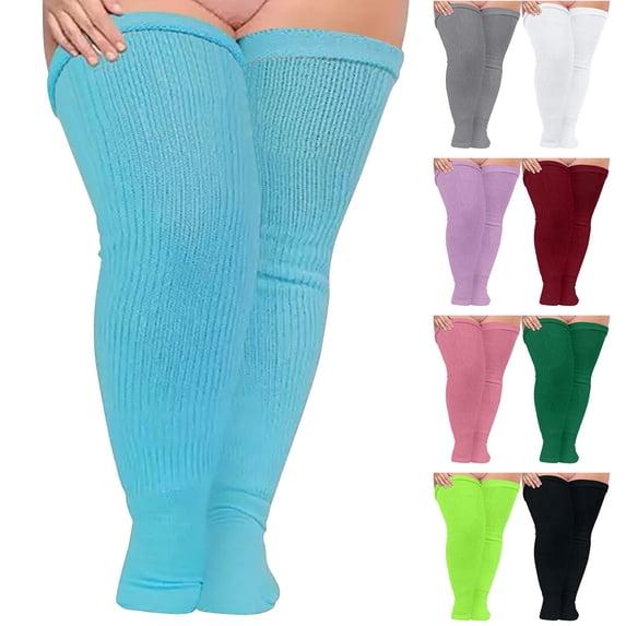 QURATI Plus Size Womens Thigh High Socks for Thick Thighs Extra Long Thick Over The Knee Stockings Leg Warmers Socks Knee High Tube Socks D One Size