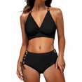 thumbnail image 1 of QURATI Swimwear Bikini Sets for Women High Waist Summer Beach Swim Bathing Suits V Neck 2 Piece Swimsuit Black M, 1 of 6