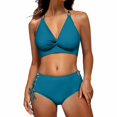 thumbnail image 1 of QURATI Swimwear Bikini Sets for Women High Waist Summer Beach Swim Bathing Suits V Neck 2 Piece Swimsuit Blackish Green L, 1 of 6