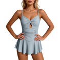 thumbnail image 1 of QURATI Swimwear Crisscross Back Sleeveless Swimsuit: Front Ruched Waist Resort & Pool Swimwear Light Ashy M, 1 of 9
