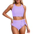 thumbnail image 1 of QURATI Swimwear Women High Waisted Bikini Set Racerback Swimsuit Two Piece Bathing Suit High Neck Swimwear Light Violet XXL, 1 of 8