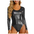 thumbnail image 1 of QURATI Swimwear Women’S Metallic Long Sleeve Shiny U Neck Gymnastics Leotard Dancewear Swimsuit Black L, 1 of 6