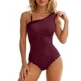 thumbnail image 1 of QURATI Swimwear Women'S One Shoulder Scalloped Ribbed Swimsuits Retro Square Neck Bathing Suits Modest Beach Summer Swimsuit Wine XXL, 1 of 7