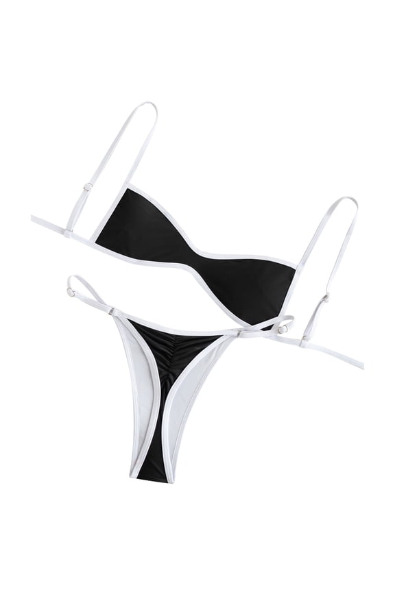 Swimwear Women'S Thong Bikini Sets High Cut Sexy Cute Bathing Suit Swimsuit Black M