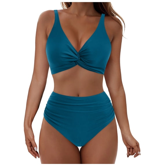 QURATI Swimwear Women Swimsuit 3D Flower One Shoulder Bathing Suit Padded Monokini Blue L