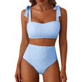 thumbnail image 1 of QURATI Swimwear Womens Bikini Sets 2 Piece Striped Swimsuits Tie Bow Shoulder High Waisted Summer Beach Bathing Suits Sky Blue M, 1 of 8