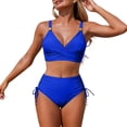 thumbnail image 1 of QURATI Swimwear Womens High Waisted Bikini Sets Swimsuits Crisscross Tie Back Bathing Suit Blue M, 1 of 7