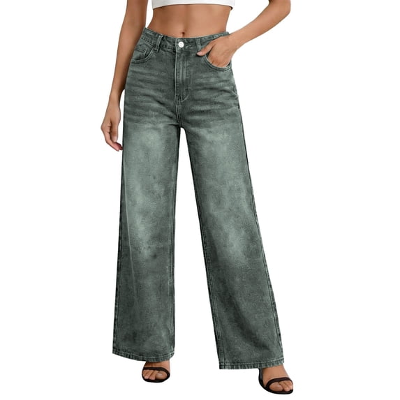 QURATI Wide Leg Jeans for Women High Waisted Slimming with A Drapey Feel Loose and Straight Leg Style Suitable for Both Men and Women. Womens Bottoms Dark Blue S