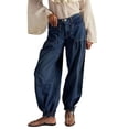 thumbnail image 1 of QURATI Women Baggy Cargo Jeans Mid Waist Wide Leg Parachute Denim Pants Sweatpants Pockets Womens Bottoms Dark Blue M, 1 of 9