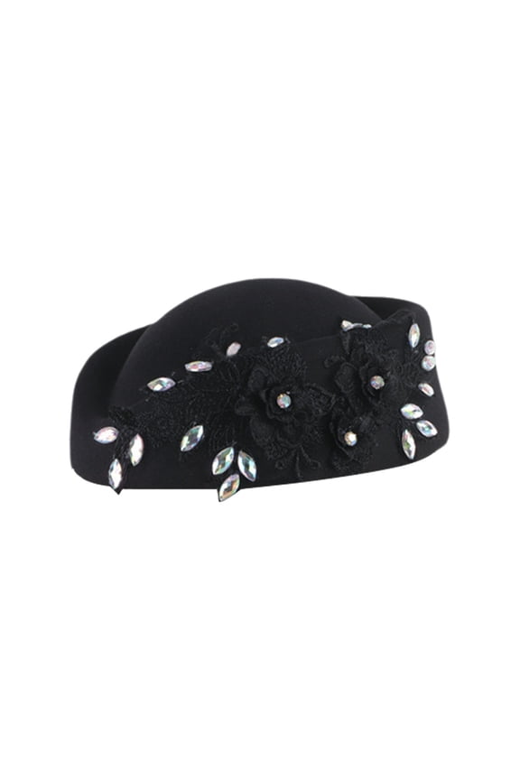 Women Hats, Felt Flower Fascinator Pillbox Hat for Wedding Church, Winter Fedoras Hats for Women Black