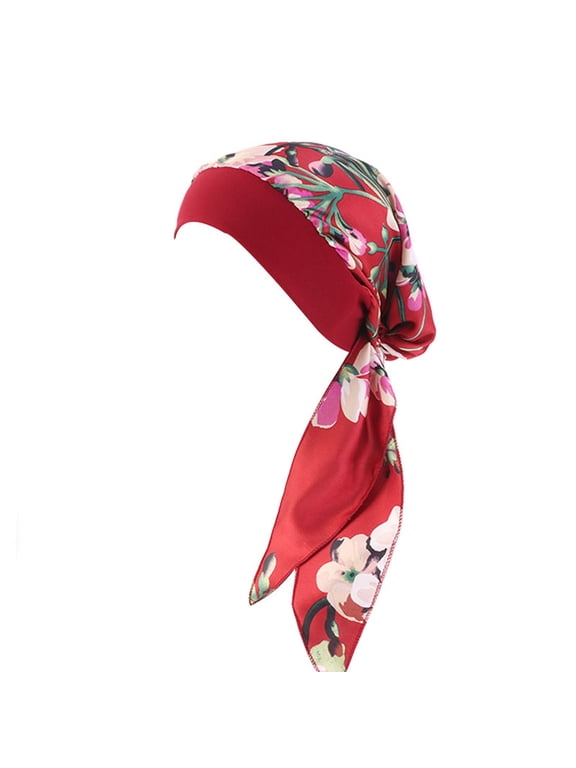 Women Slip-On Pre-Tied Beanie Headwear, Turban Covering Wrap Beanie Caps Headscarf, Stretchy Elastic Band Headwrap Lightweight Head Covering Hat