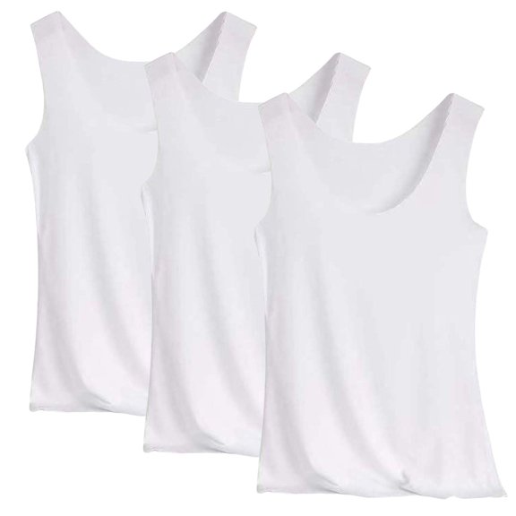 QURATI Women's 3-Pack Summer Camisoles - Seamless Ice Silk Sleeveless Undershirts, Breathable Layering Tops, White, 3XL