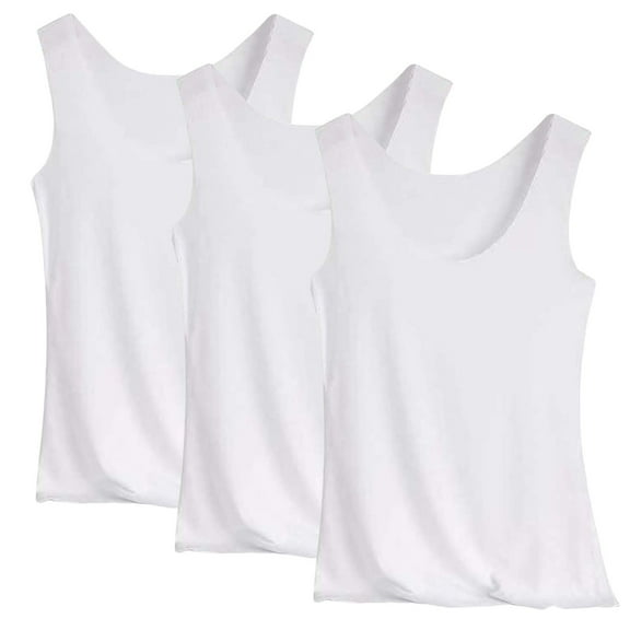 QURATI Women's 3-Pack Summer Camisoles - Seamless Ice Silk Sleeveless Undershirts, Breathable Layering Tops, White, L