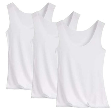 QURATI Women's 3-Pack Summer Camisoles - Seamless Ice Silk Sleeveless Undershirts, Breathable Layering Tops, White, XXL