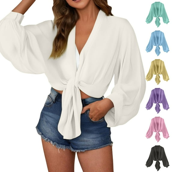 QURATI Women's Beach Swimwear Self Tie Long Sleeve Soft Cover Ups Tops - Swimwear Cover Ups Tops Long Sleeve Soft Beach Shirt For Women,Black,L