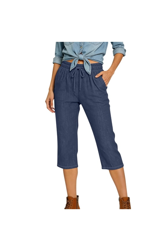 Women's Casual Mid Waist Pocket Brushed Ripped Denim Pants Womens Bottoms Green L