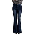 thumbnail image 1 of QURATI Women's High Waisted Flare Jeans | Retro Stretchy Bell Bottom Denim Pants Womens Bottoms Dark Blue L, 1 of 8