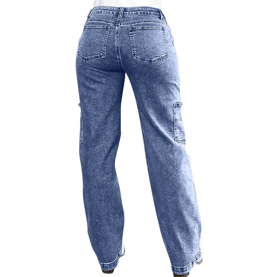 QURATI Women's Jeans Straight Leg Short Petite Regular Tall Denim Relaxed Pants Womens Bottoms Dark Blue L