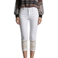 thumbnail image 1 of QURATI Women's Light Wash Denim with Lace Cuffs | Slim Fit Cropped Jeans Womens Bottoms White XXXL, 1 of 7