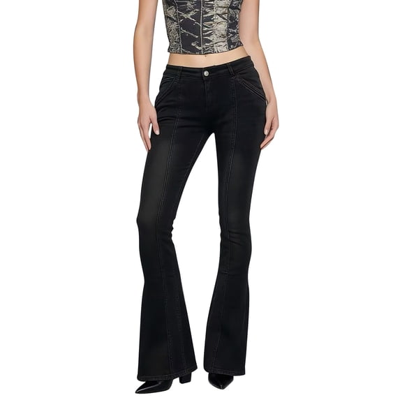 QURATI Women's Light Wash Distressed Wide Leg Jeans with High Waisted Fit Womens Bottoms Black L