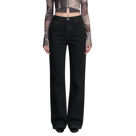 QURATI Women's Light Wash Distressed Wide Leg Jeans with High Waisted Fit Womens Bottoms Black L