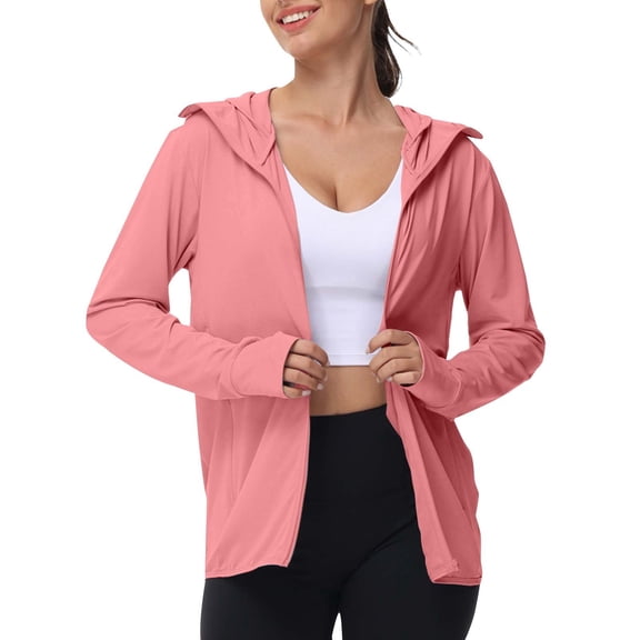 QURATI Women's Lightweight Sun Protection Hoodie – Long Sleeve Zip-Up Jacket with Pockets (Summer Outdoor),Hot Pink,XXL