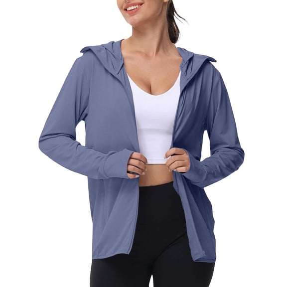 QURATI Women's Lightweight Sun Protection Hoodie – Long Sleeve Zip-Up Jacket with Pockets (Summer Outdoor),Navy,XXL