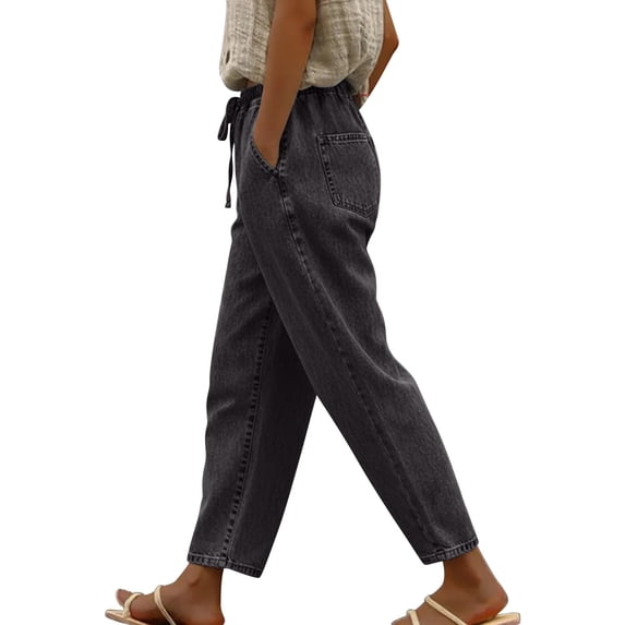 QURATI Women's Wide Leg Jeans High Waisted Stretchy Straight Leg Baggy Denim Pants Womens Bottoms Black L