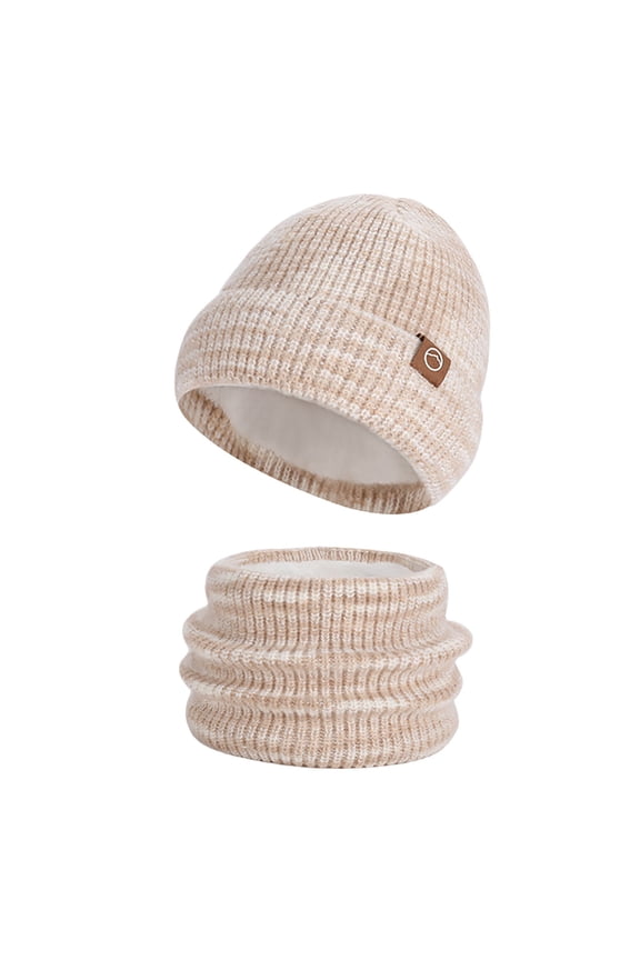 Women's Winter Beanie Scarf Set, Fleece Lined Neck Warmer with Touchscreen Hats for Women Beige