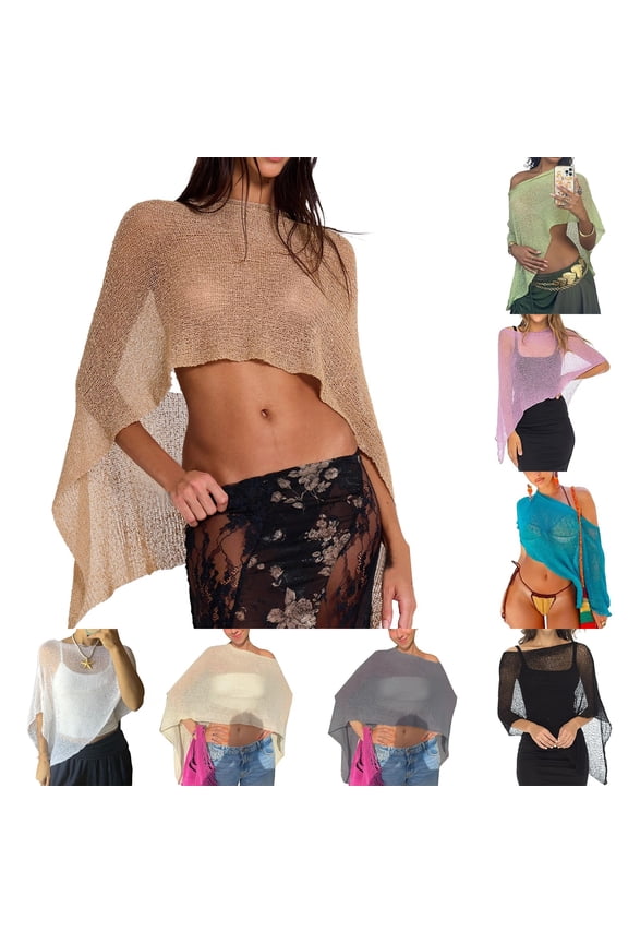 Womens Sheer Poncho Shrug Bolero Cape Tops Crochet Cover up Lightweight Summer Shrug Pullover Sweater Black One Size