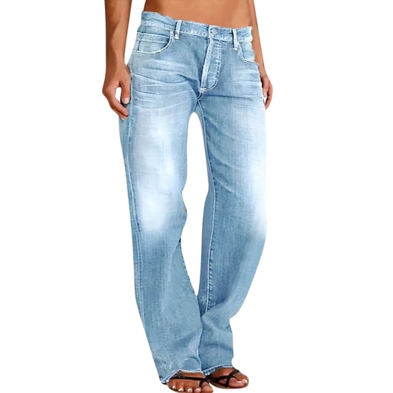 QURATI Womens Straight Leg Jeans Button down Ripped Jeans Plus Size Distressed Denim Pants with Pockets Womens Bottoms Light Blue XXXL
