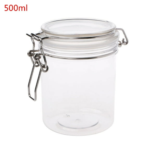 QUSENLON 500ML Plastic Round Clip Top Storage Jar With Airtight Seal Lid Kitchen Food Con