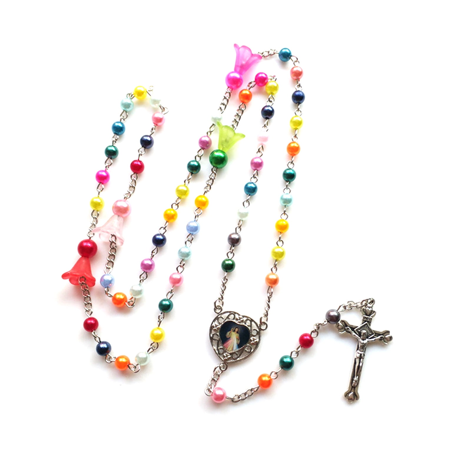 QUSENLON Catholic VirginMary Religious Prayer Rosary Necklace Long Crystal Bead Chains