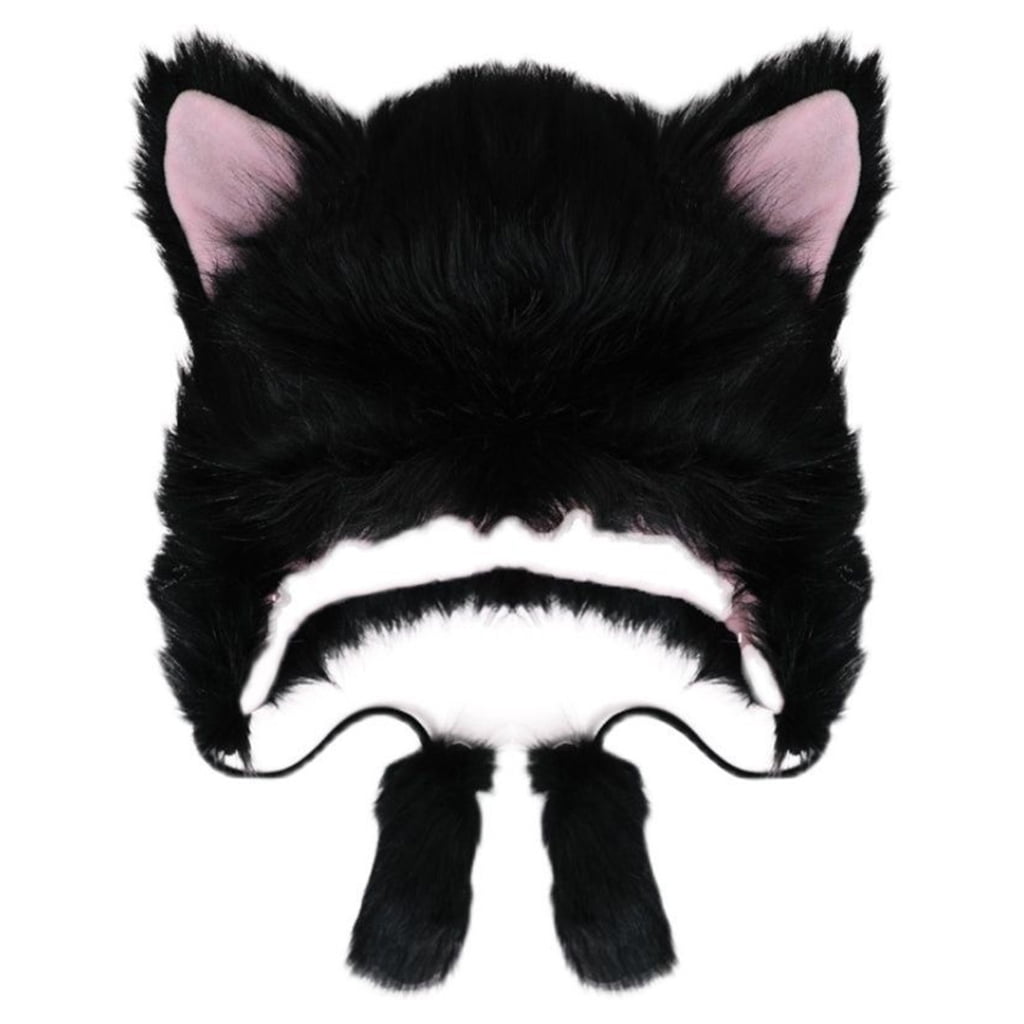 Black Bear Fur Earflap Snapback Hat