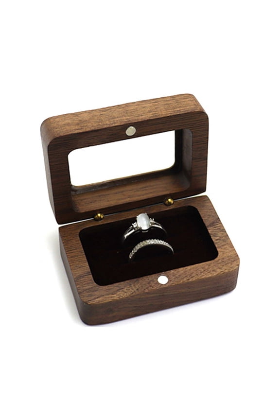 Unisex Small Thin Wooden Engagement Ring Box Flat Ring Box for Proposal, Wedding (Premium Wood)