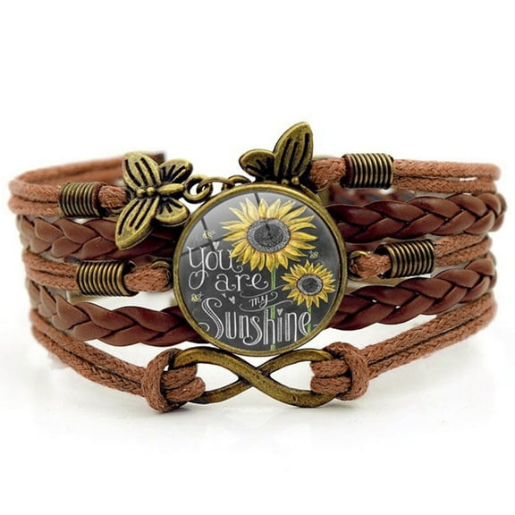QUSENLON You Are My Sunshine Wristbands Multi-Layer Leather Bracelet for Teen Girls Mom