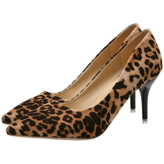 QUTETN 1 Pair Leopard Print High Heel Women Pumps Single Shoes High Heel Shoes Pointed Toe Women Pumps