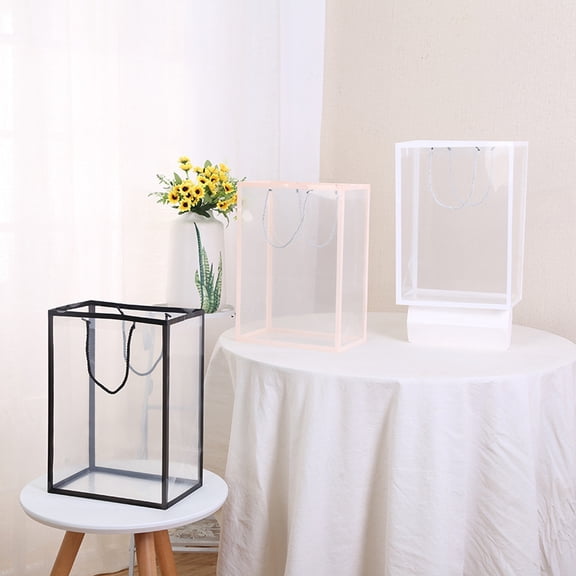 QUTETN 10pcs Transparent Plastic Tote Bags with Rope Handles – Reusable Clear Gift & Shopping Bags for Flowers, Parties, Retail – Trim Design, Bulk Pack