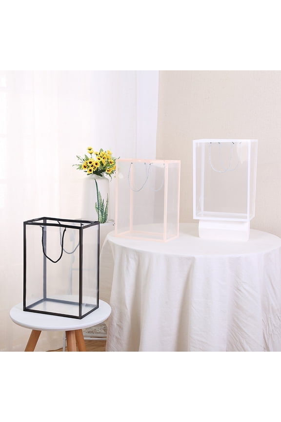 10pcs Transparent Plastic Tote Bags with Rope Handles – Reusable Clear Gift & Shopping Bags for Flowers, Parties, Retail – Trim Design, Bulk Pack