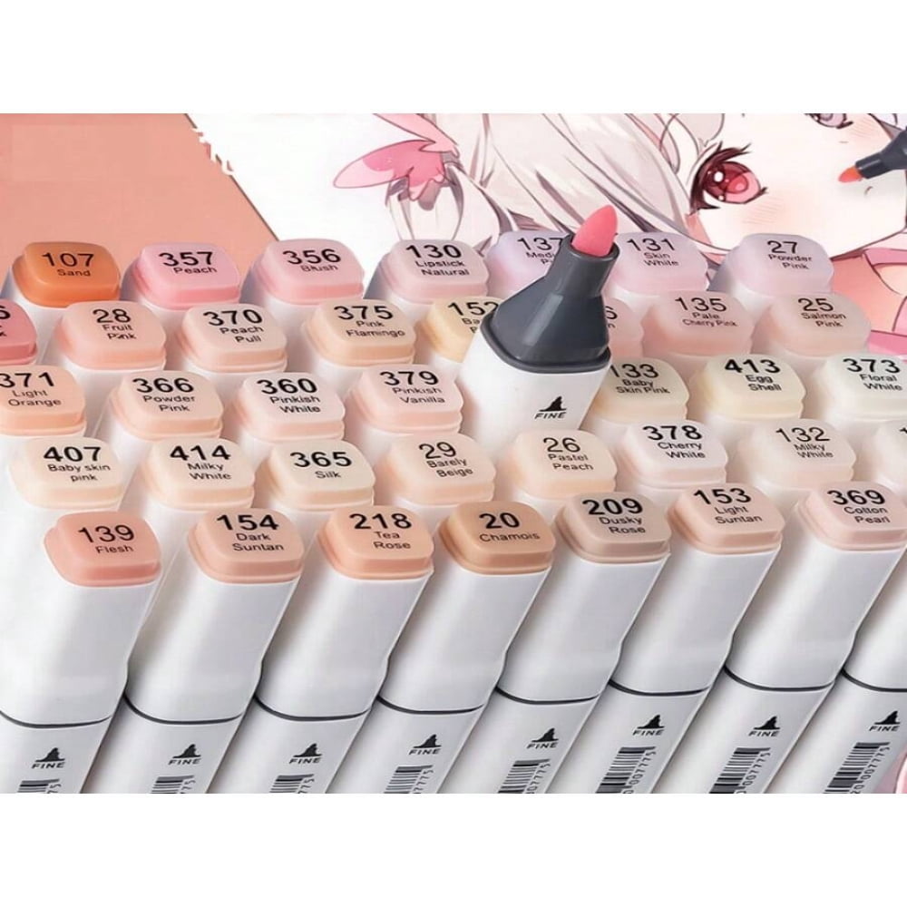 QUTETN 12/24 Colors Cartoon Flesh Tone Dual Tip Marker Set  Oil-Based Art Drawing Pen