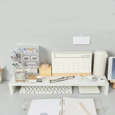 QUTETN 1Pc Wooden Single-Layer Desktop Computer Riser.White Simple Office Storage Rack  Drawer Type Multifunctional Desktop Monitor Stand Simple Desk Pc Riser.Wooden Computer Desk Monitor