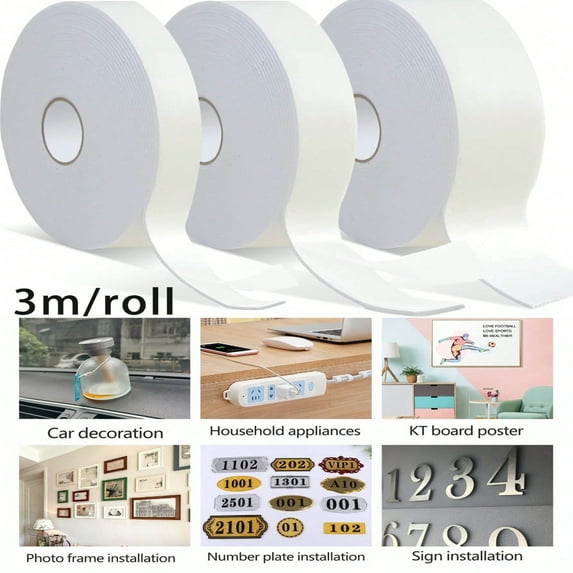 QUTETN 1pc 1.5/3/5cm*3m EVA Double Sided Foam Tape White High Viscosity Extra Thick Multi Surface Use Strong Adhesive Sponge Tape Waterproof Free Damage For Paint Wall Picture Hanging