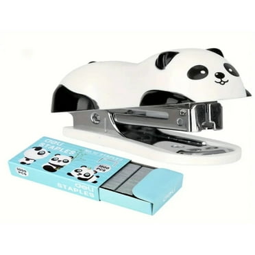 QUTETN 1pc Deli Creative Cartoon Stapler Set  Portable Manual Panda Mini Stapler
