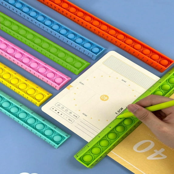 QUTETN 1pc Soft Multi-Color Silicone Folding Ruler With Scale  Pressure-Relieving Toy Designed For Use During Breaks  Ideal For Office Or Studying