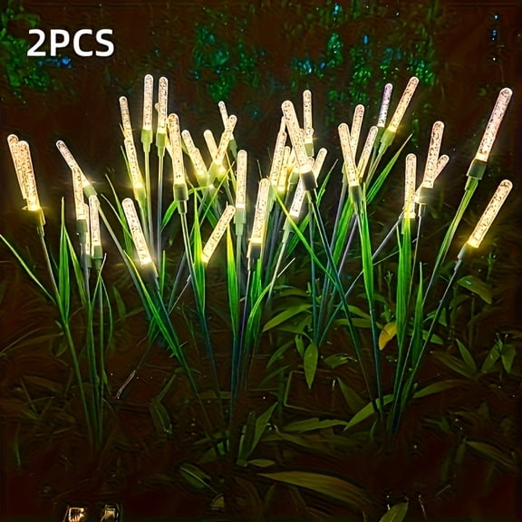 QUTETN 2-Pack LED Solar Reed Garden Lights – Waterproof IP54 Outdoor Stake Lamps with Rechargeable Battery, Warm Glow for Ponds, Patios & Flower Beds – Easy Insert Design, No Wiring Needed