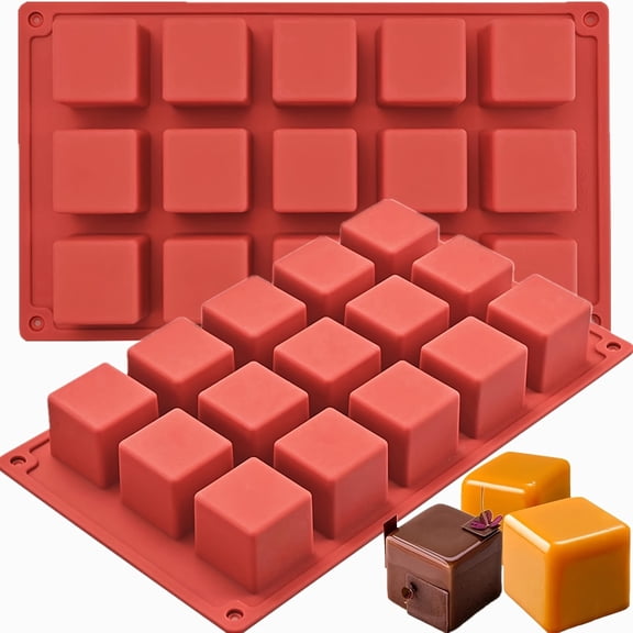 QUTETN 2-Pack Square Silicone Molds – 3.5 x 3.5cm Cube Cavities for Chocolate, Candy, Truffles & Mini Brownies – Food Grade, Heat Resistant, Easy Release – Red