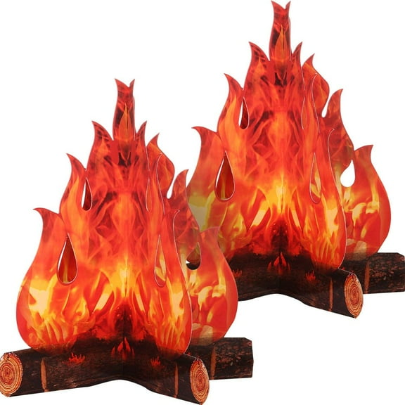 QUTETN 3D Decorative Cardboard Campfire Centerpiece Artificial Fire Fake Flame Paper Party Decorative Flame Torch (Red Orange)
