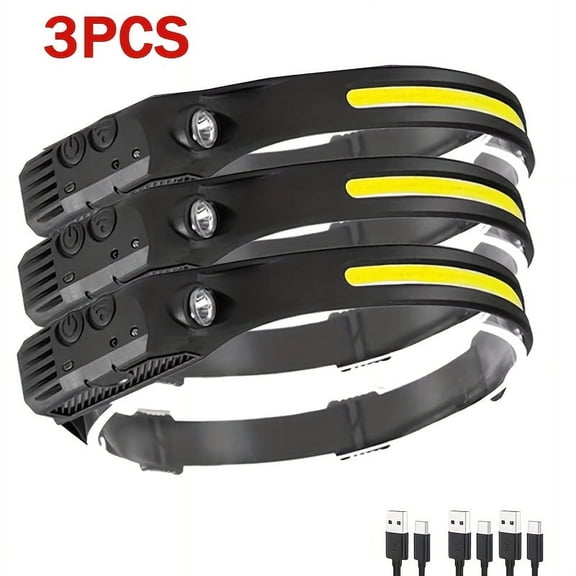 QUTETN 3PCs COB&LED Headlamp Multi-mode Induction Headlight Outdoor Motion Sensor Headlamp Rechargeable for Running Camping Hiking Etc